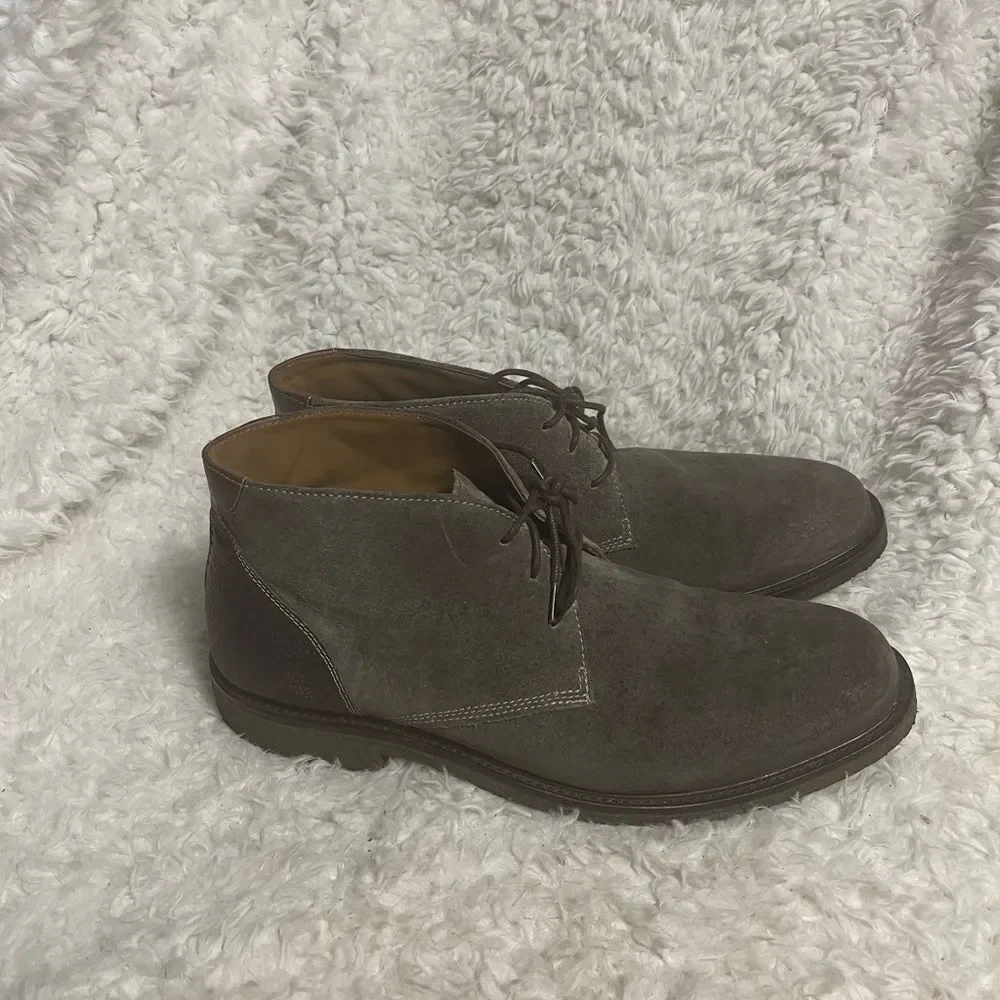 Johnston & Murphy lace up Boots leather Suede  Brown pebble leather trim SZ10.5M